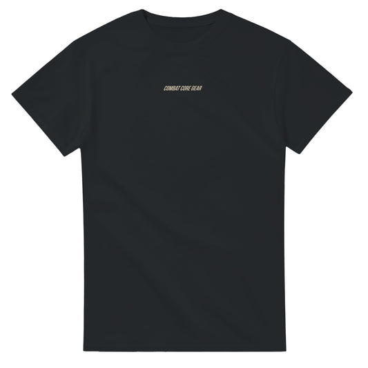 Black t-shirt with centered 'Combat Core Gear' text logo on chest – clean front print design
